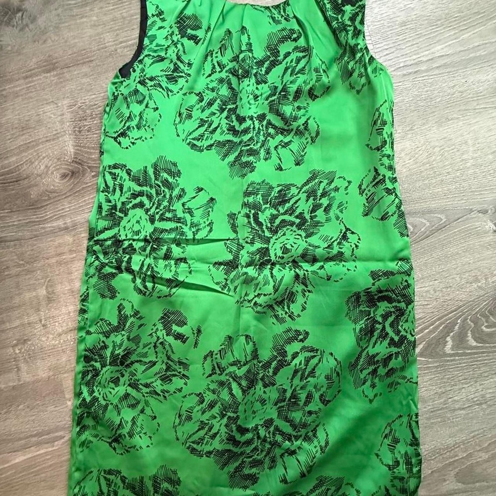 Green Black Abstract Floral V-Neck Sleeveless Shift Dress Size 6